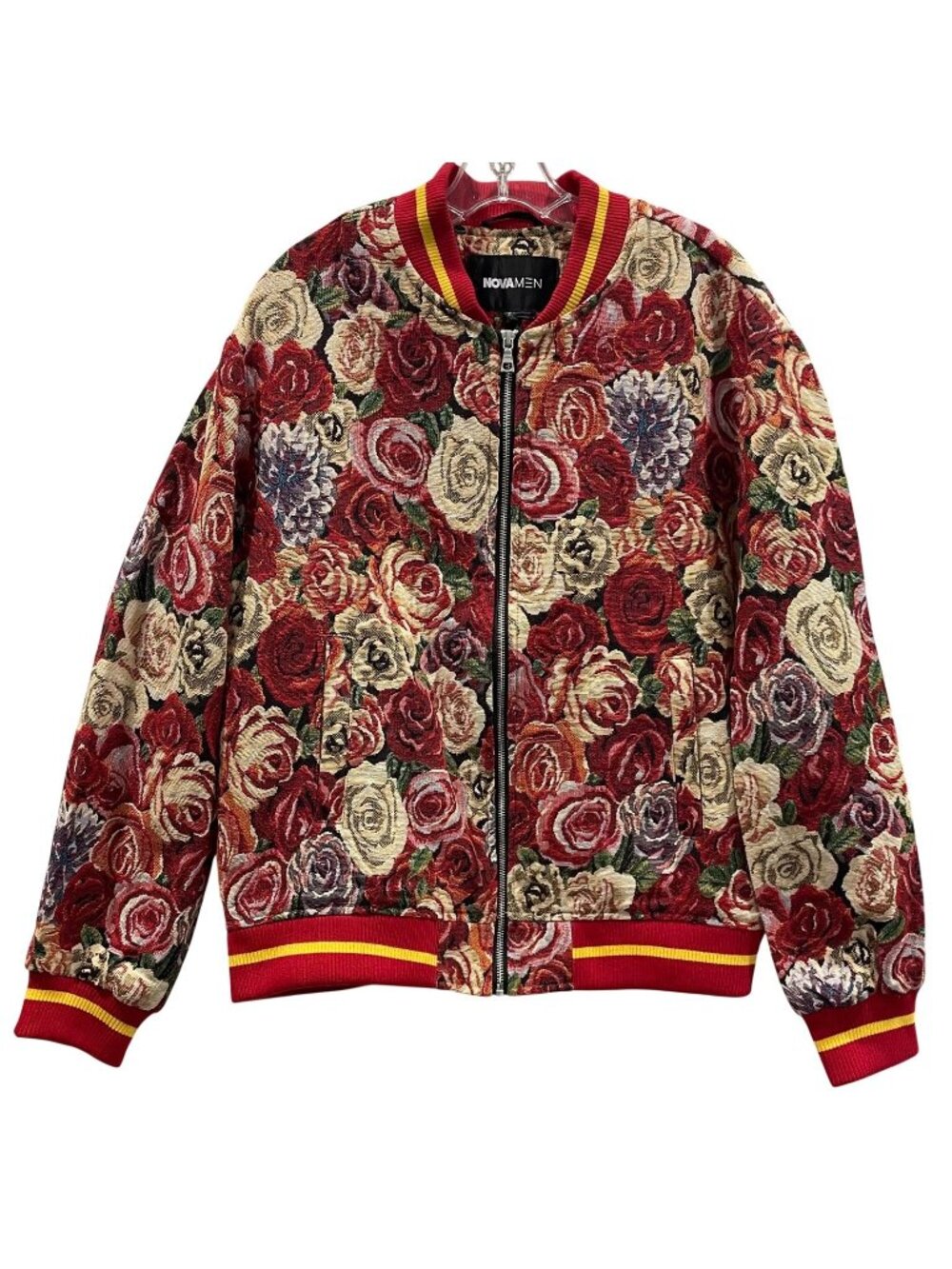 Nova Men Ditson Tapestry Varsity Bomber Jacket M Red Rose Romantic Goth Outdoor